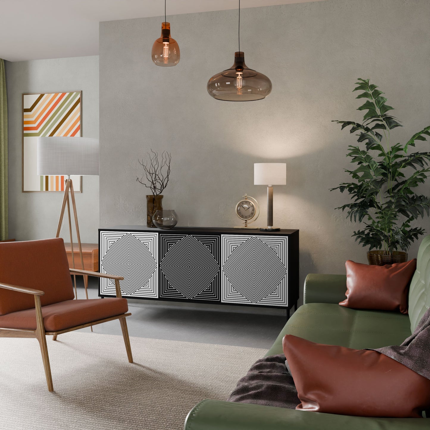 POLYGON ILLUSION 3-Door Sideboard in Black Finish