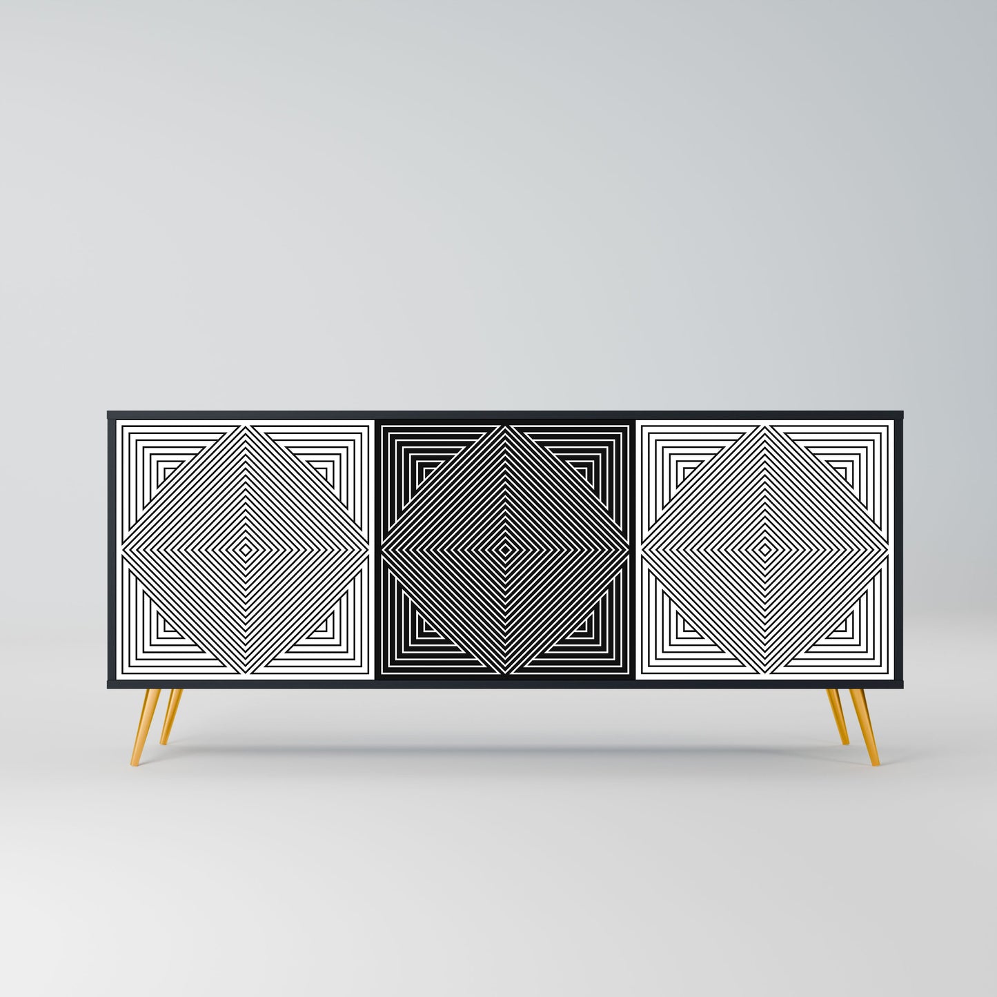 POLYGON ILLUSION 3-Door Sideboard in Black Finish