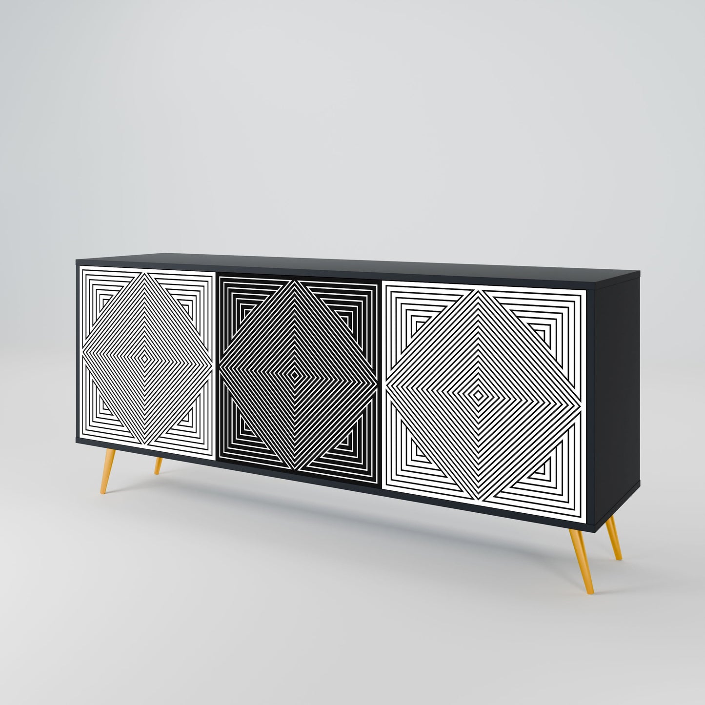 POLYGON ILLUSION 3-Door Sideboard in Black Finish