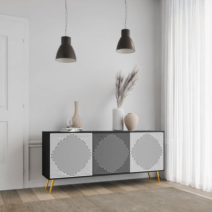 POLYGON ILLUSION 3-Door Sideboard in Black Finish