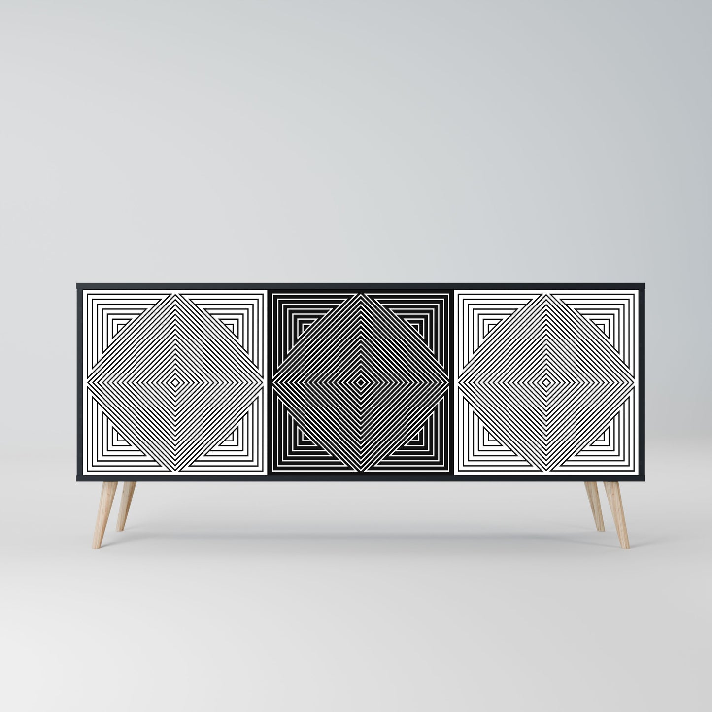 POLYGON ILLUSION 3-Door Sideboard in Black Finish