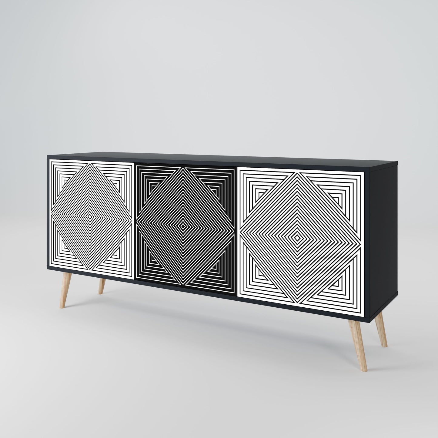 POLYGON ILLUSION 3-Door Sideboard in Black Finish