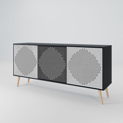 POLYGON ILLUSION 3-Door Sideboard in Black Finish
