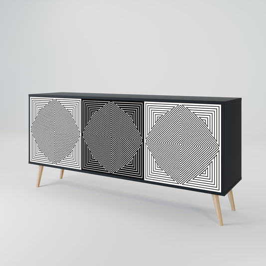POLYGON ILLUSION 3-Door Sideboard in Black Finish