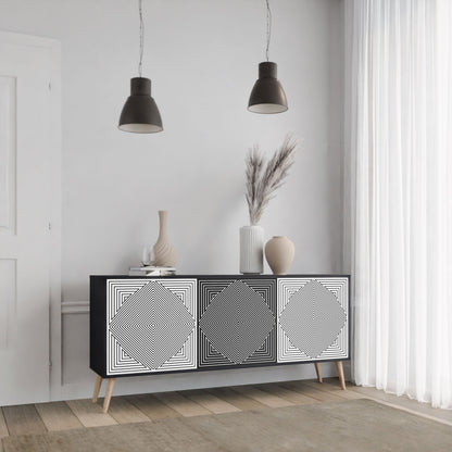 POLYGON ILLUSION 3-Door Sideboard in Black Finish