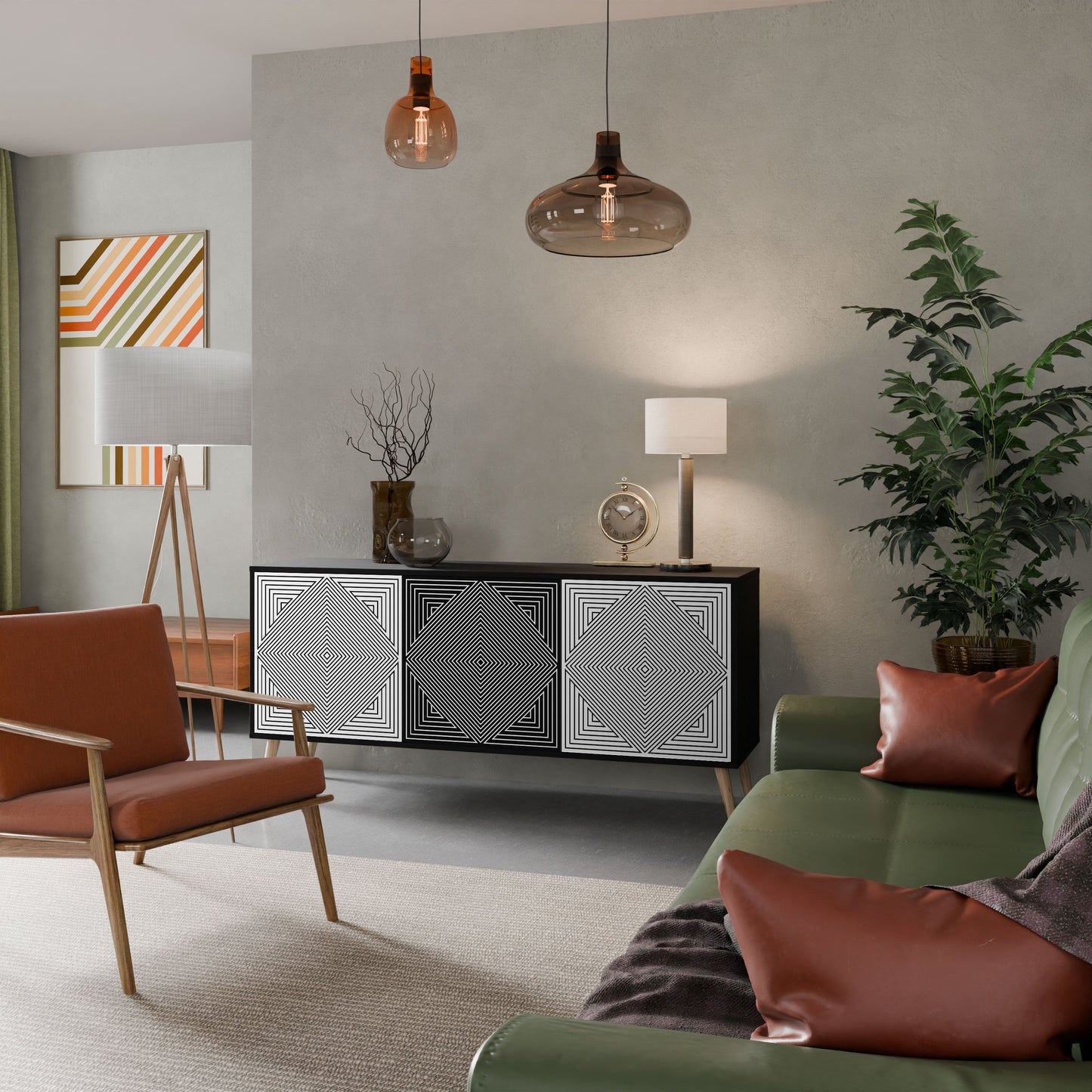 POLYGON ILLUSION 3-Door Sideboard in Black Finish