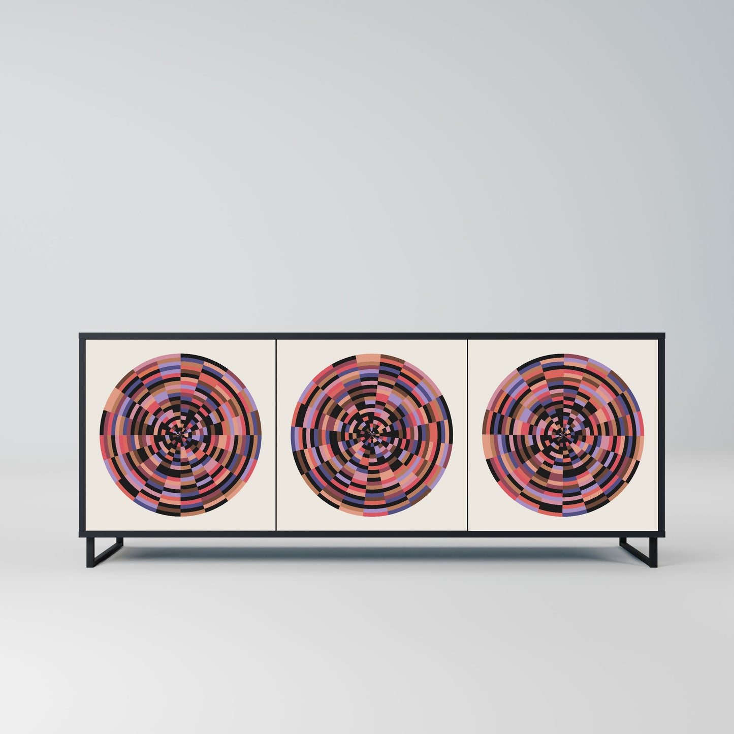 BROWN CIRCLES 3-Door Sideboard in Black Finish