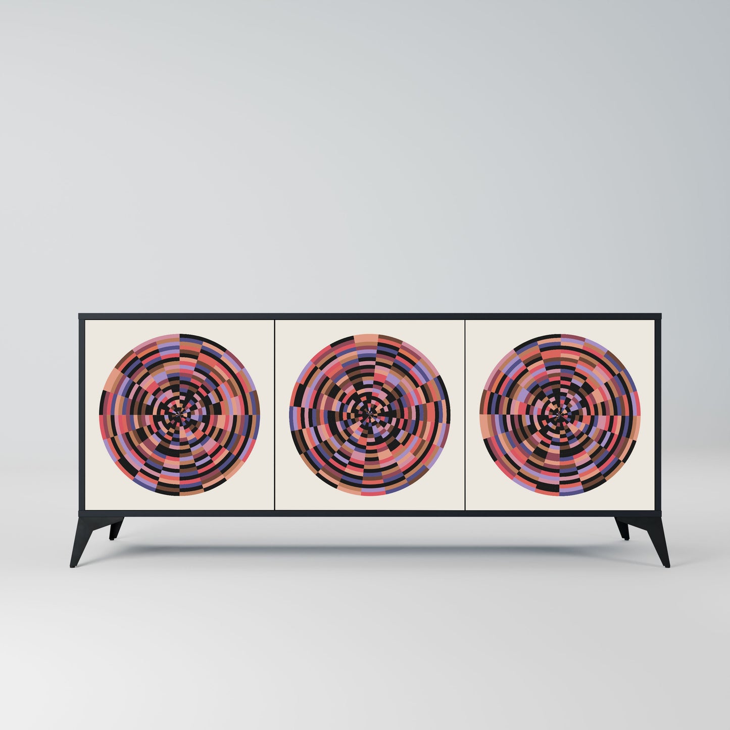 BROWN CIRCLES 3-Door Sideboard in Black Finish