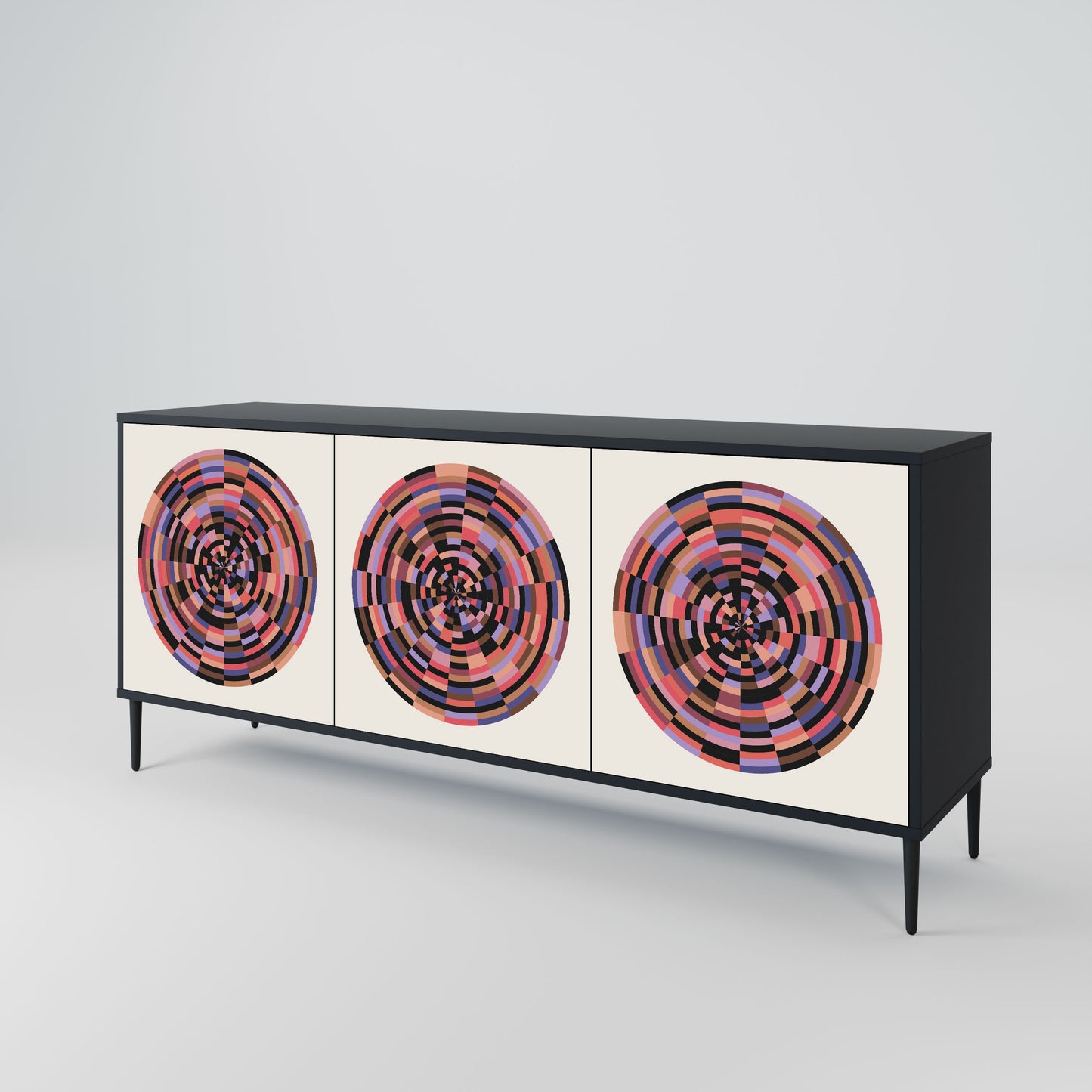 BROWN CIRCLES 3-Door Sideboard in Black Finish