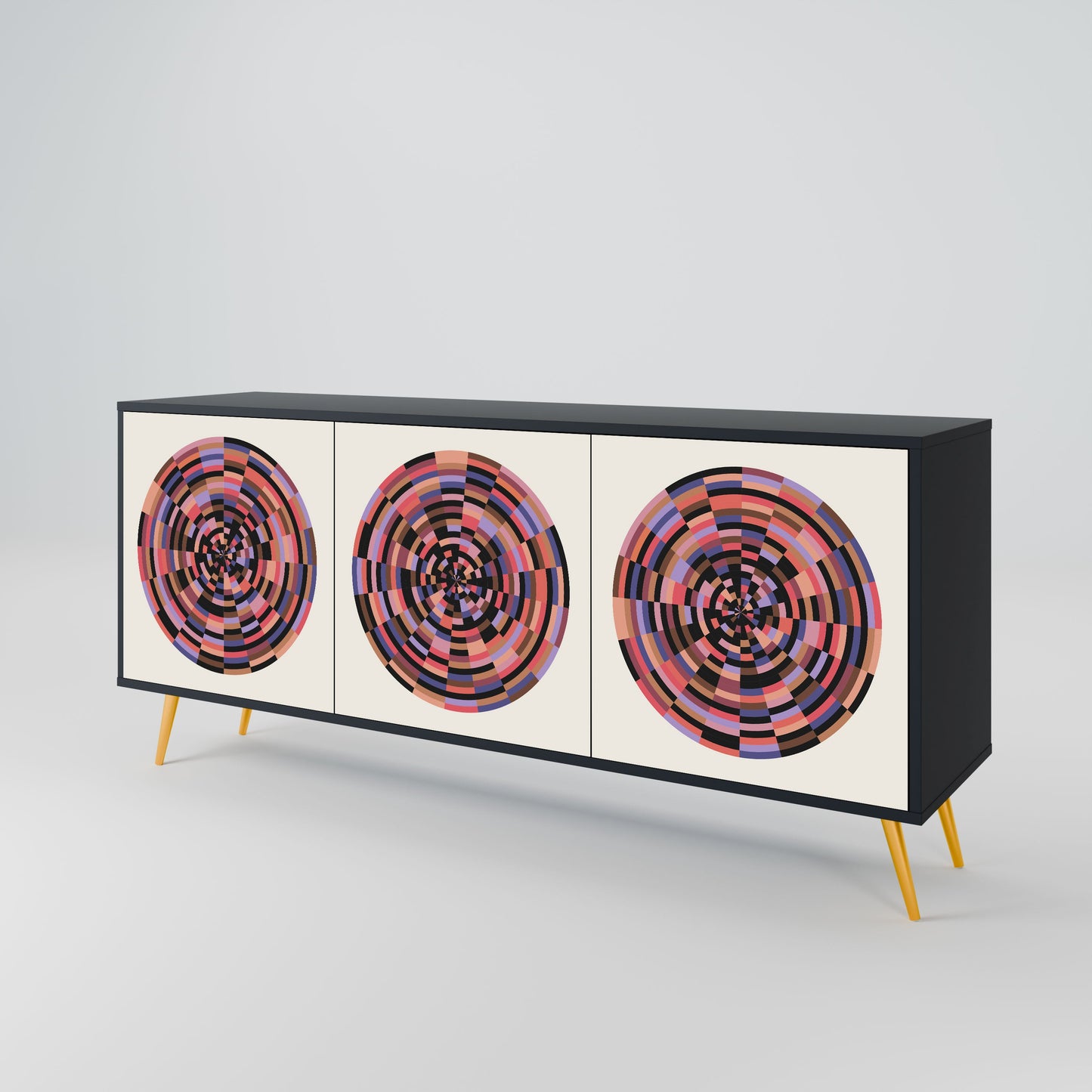 BROWN CIRCLES 3-Door Sideboard in Black Finish