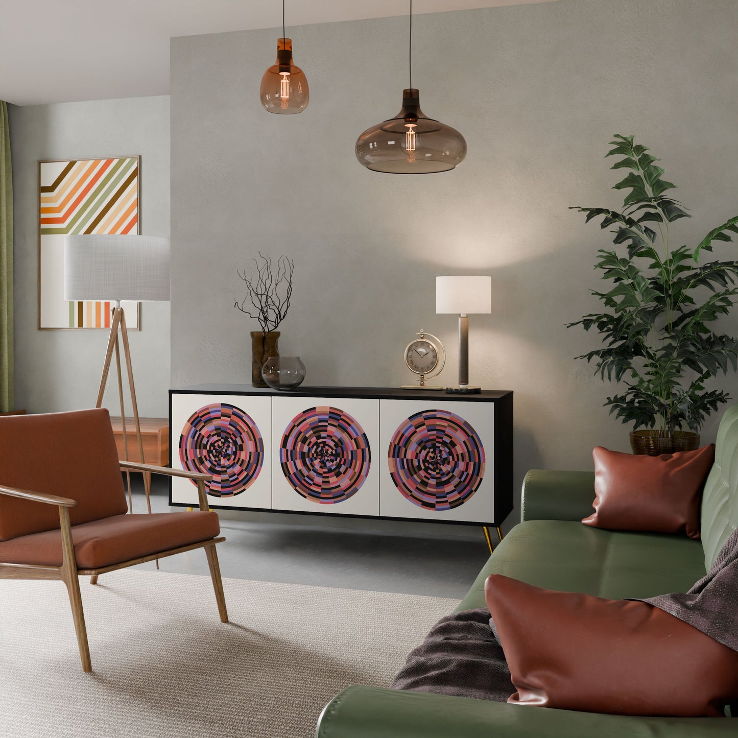 BROWN CIRCLES 3-Door Sideboard in Black Finish