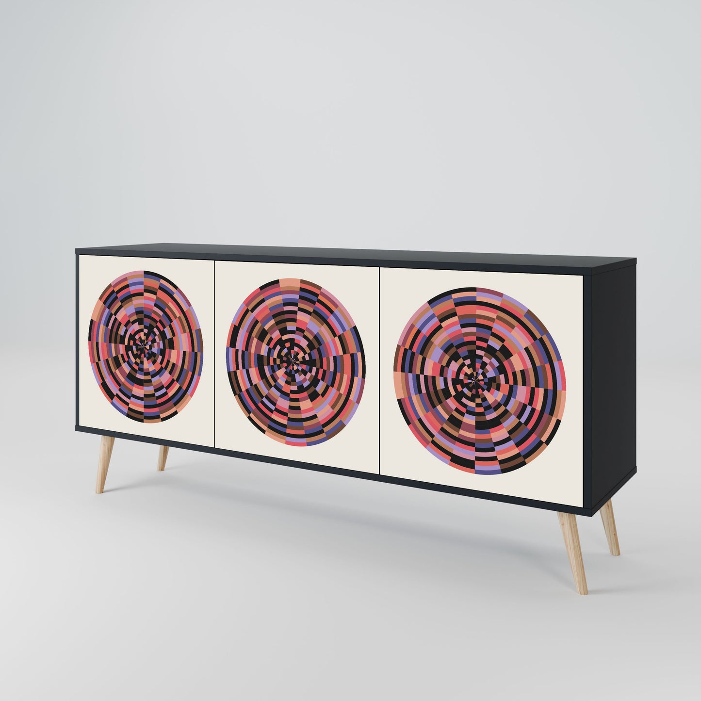 BROWN CIRCLES 3-Door Sideboard in Black Finish
