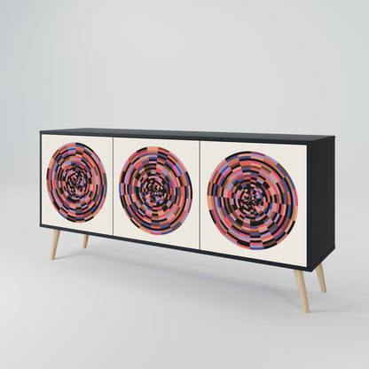 BROWN CIRCLES 3-Door Sideboard in Black Finish