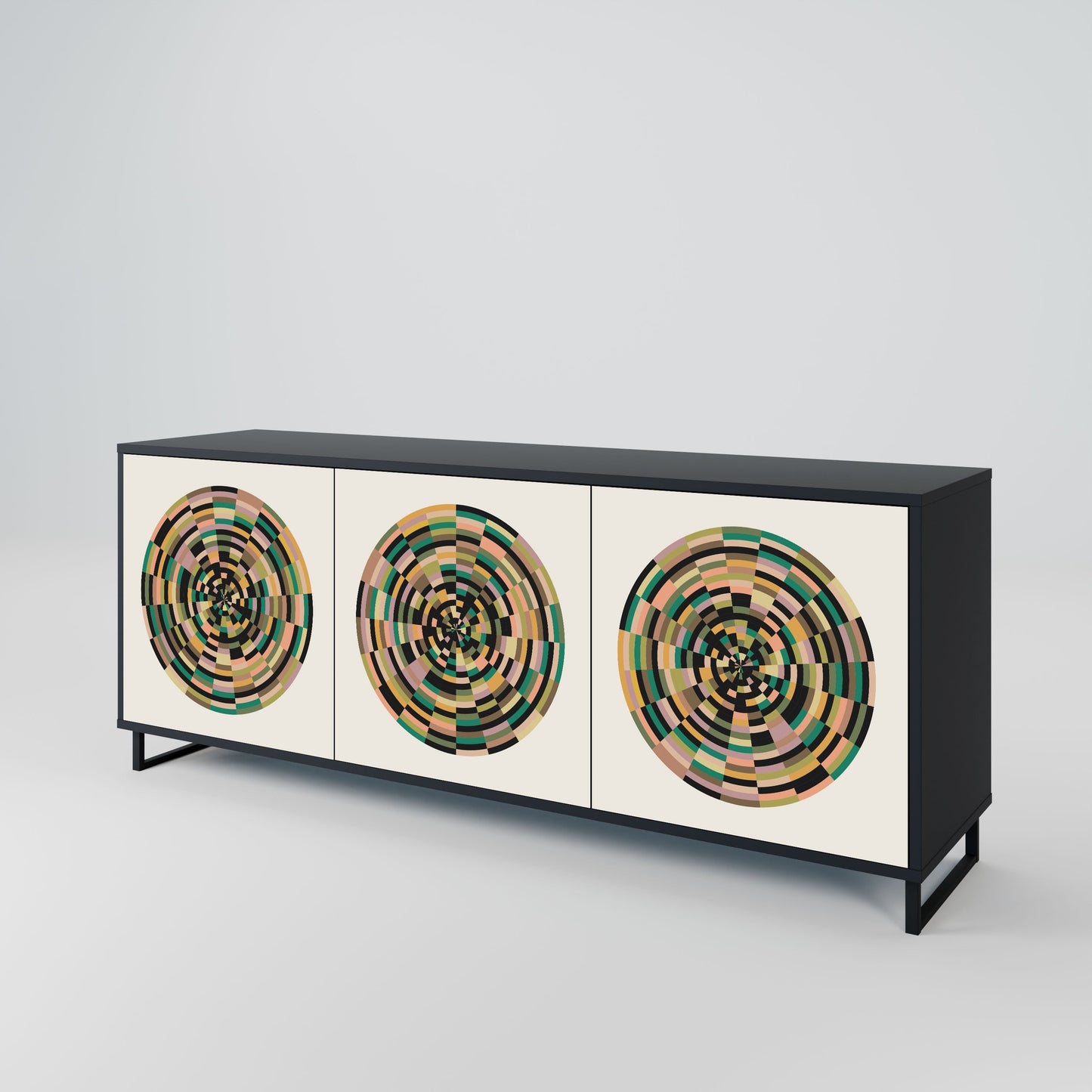 GREEN CIRCLES 3-Door Sideboard in Black Finish