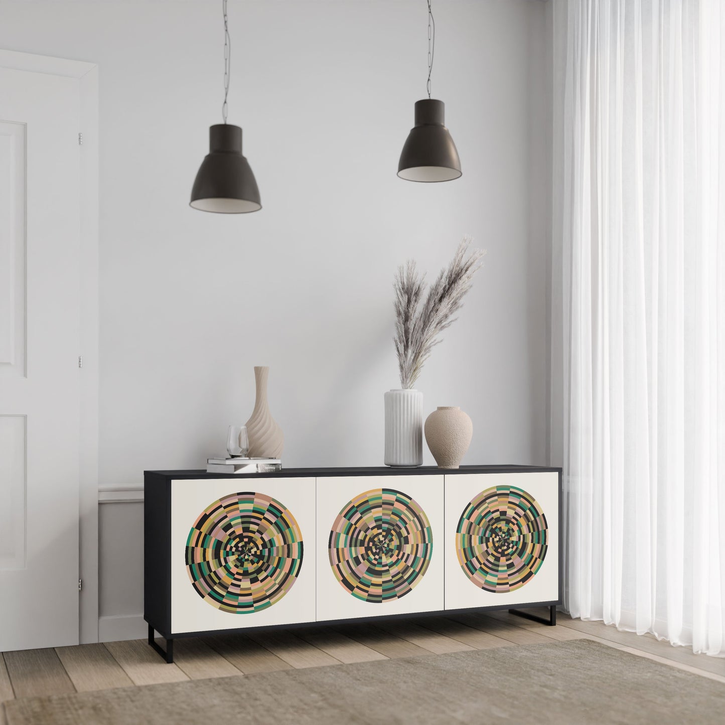 GREEN CIRCLES 3-Door Sideboard in Black Finish