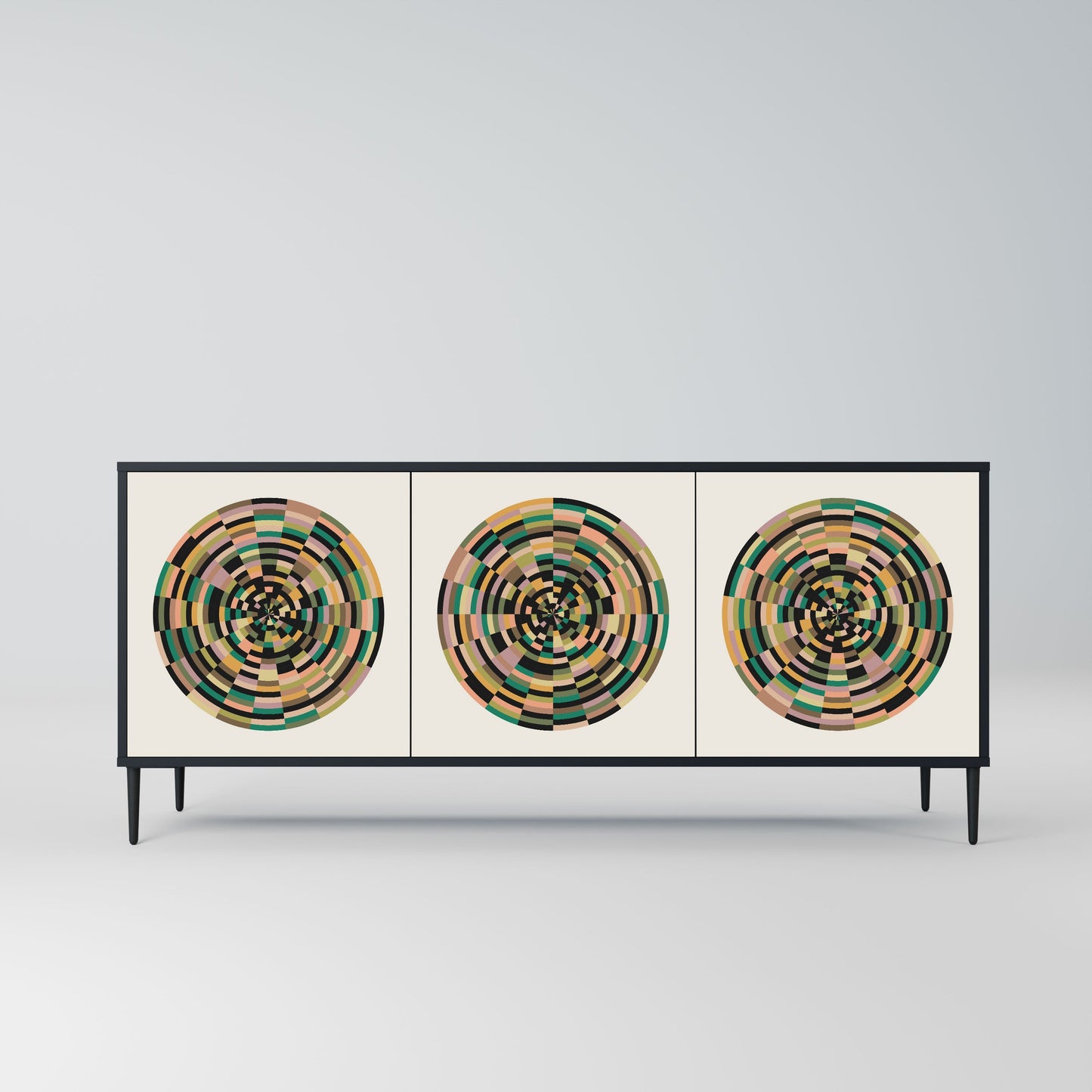 GREEN CIRCLES 3-Door Sideboard in Black Finish