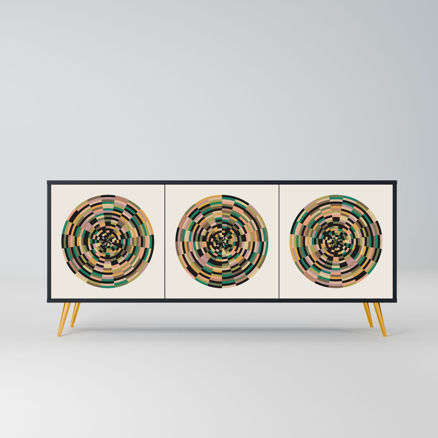 GREEN CIRCLES 3-Door Sideboard in Black Finish