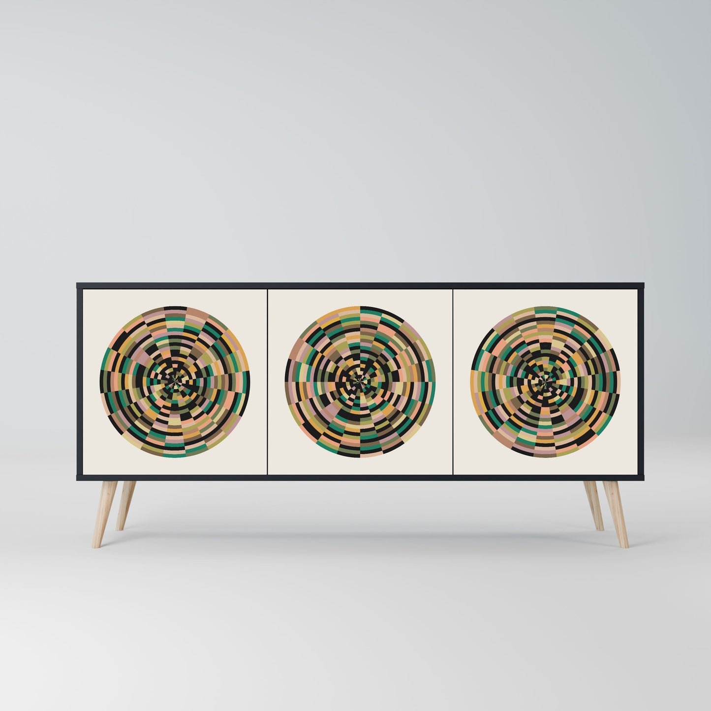 GREEN CIRCLES 3-Door Sideboard in Black Finish