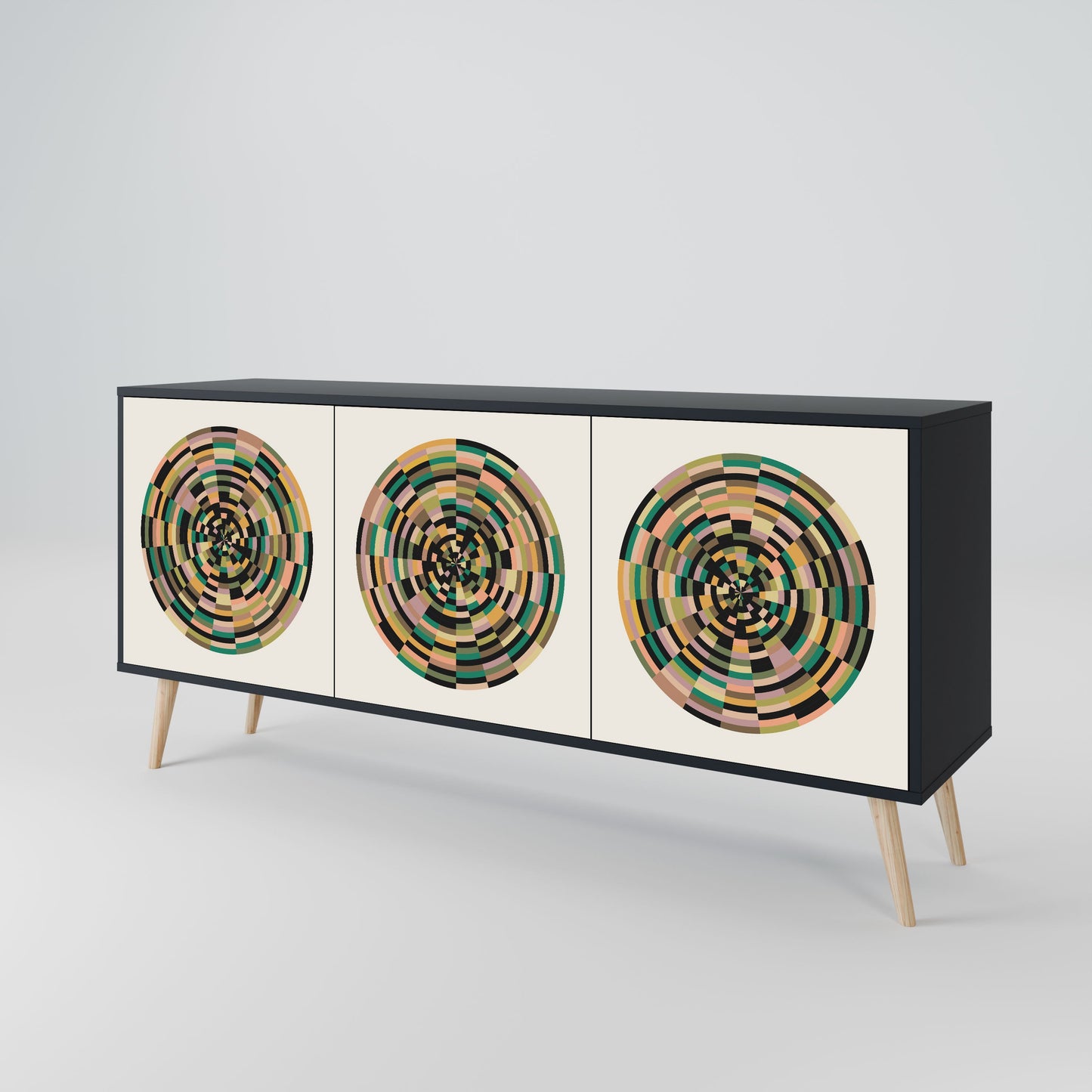 GREEN CIRCLES 3-Door Sideboard in Black Finish