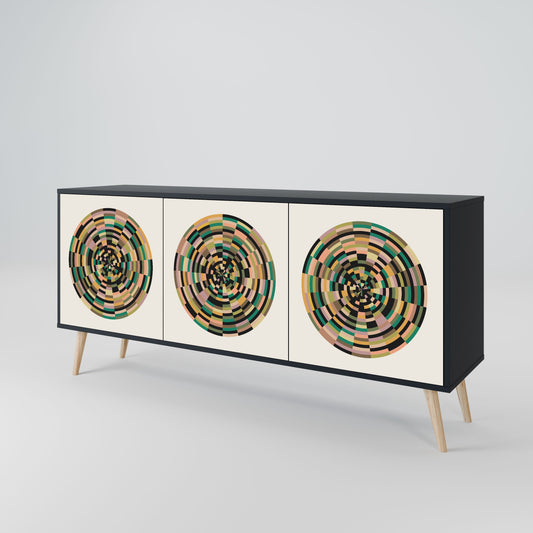 GREEN CIRCLES 3-Door Sideboard in Black Finish