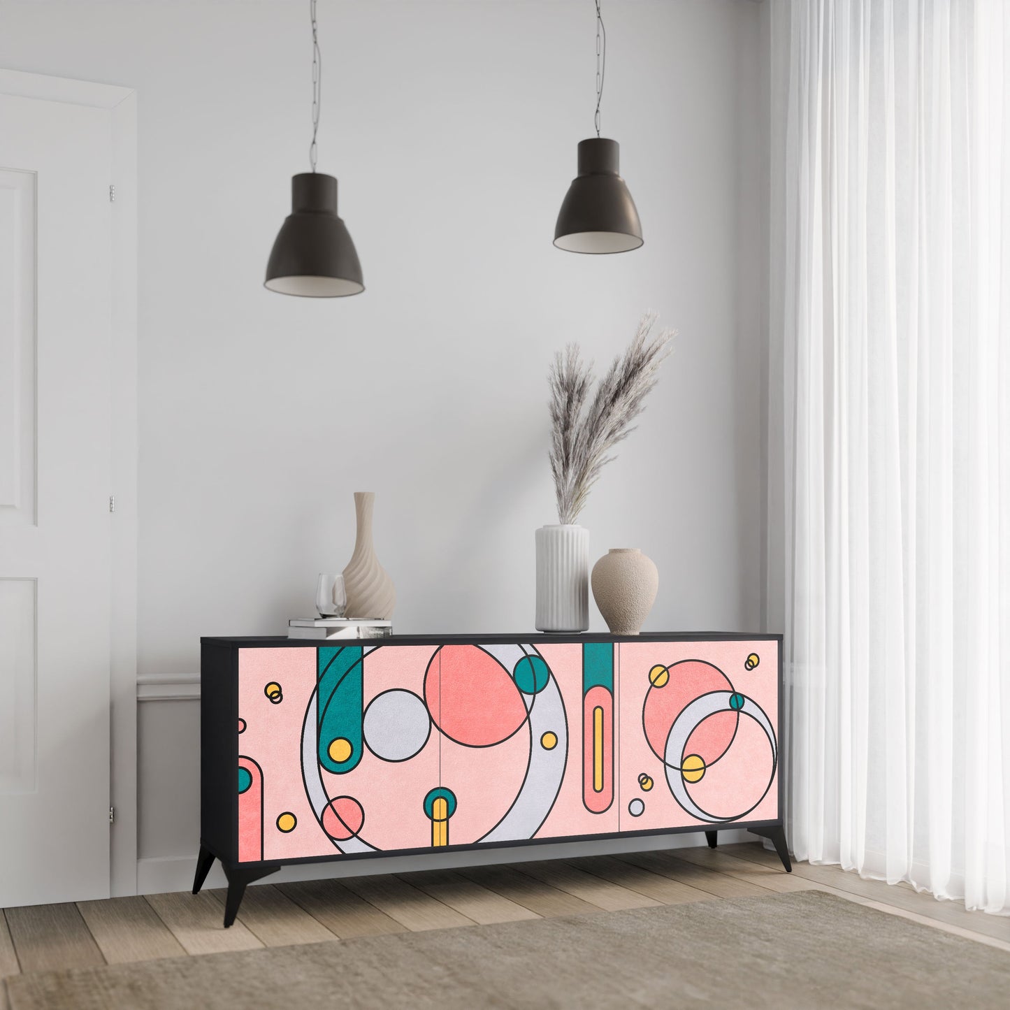 GOSSAMER ECHOES 3-Door Sideboard in Black Finish