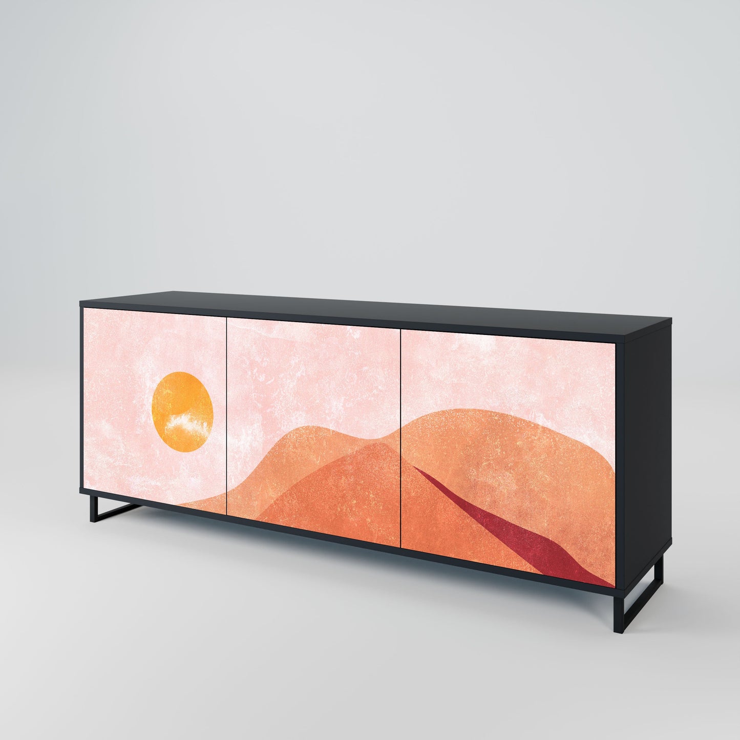 LUMINOUS SUNLIGHT 3-Door Sideboard in Black Finish