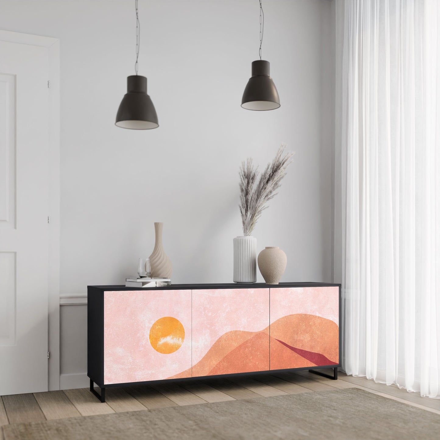 LUMINOUS SUNLIGHT 3-Door Sideboard in Black Finish