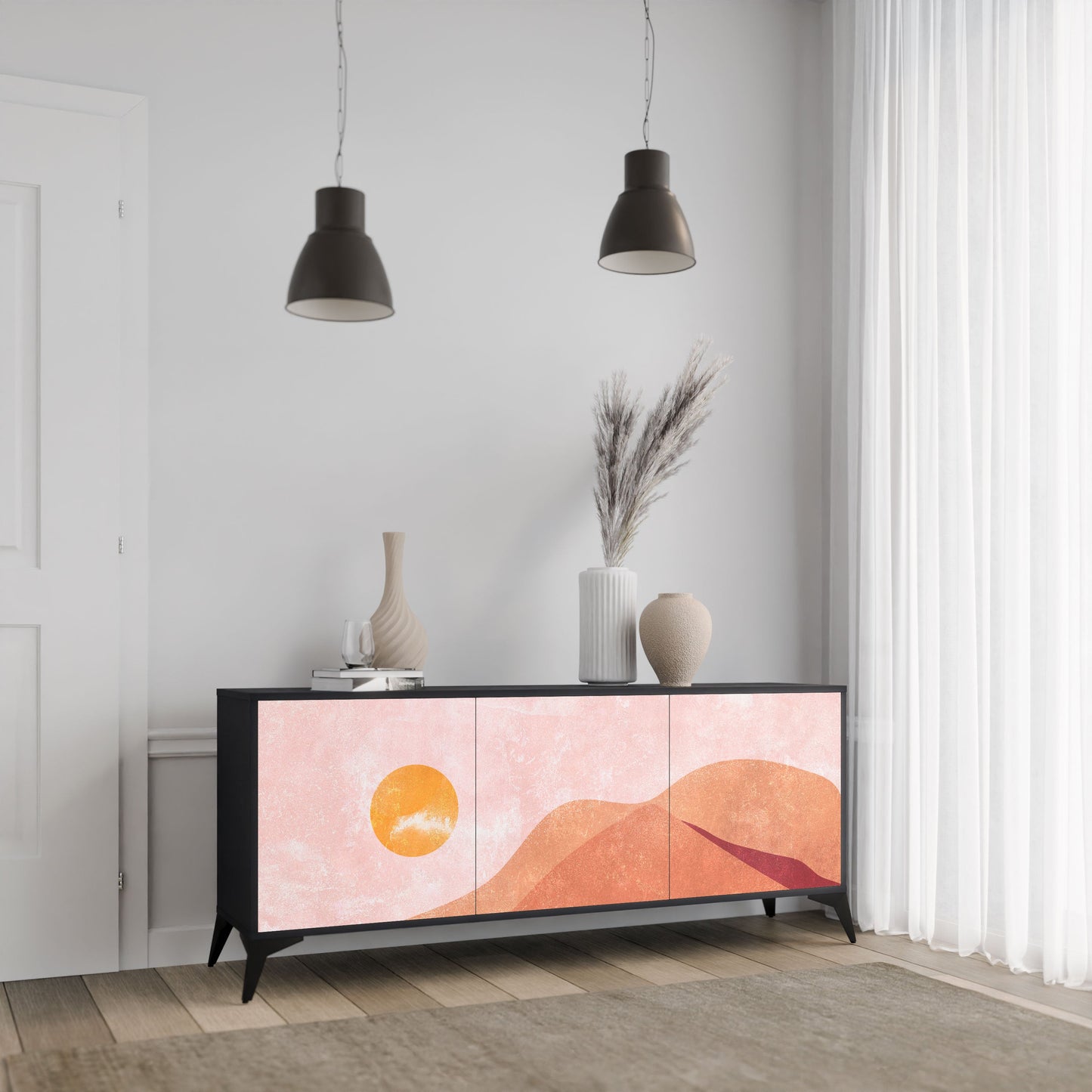 LUMINOUS SUNLIGHT 3-Door Sideboard in Black Finish