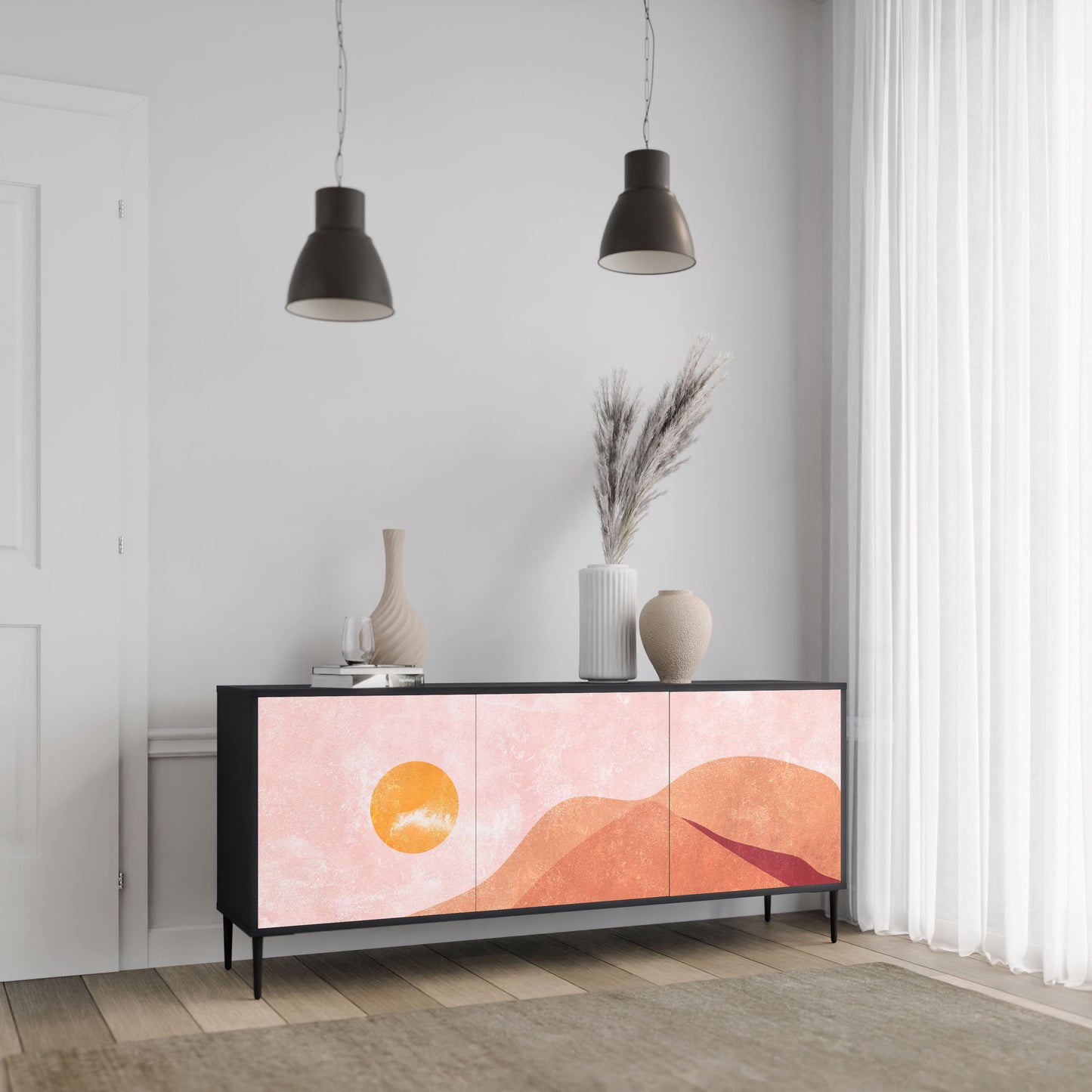 LUMINOUS SUNLIGHT 3-Door Sideboard in Black Finish