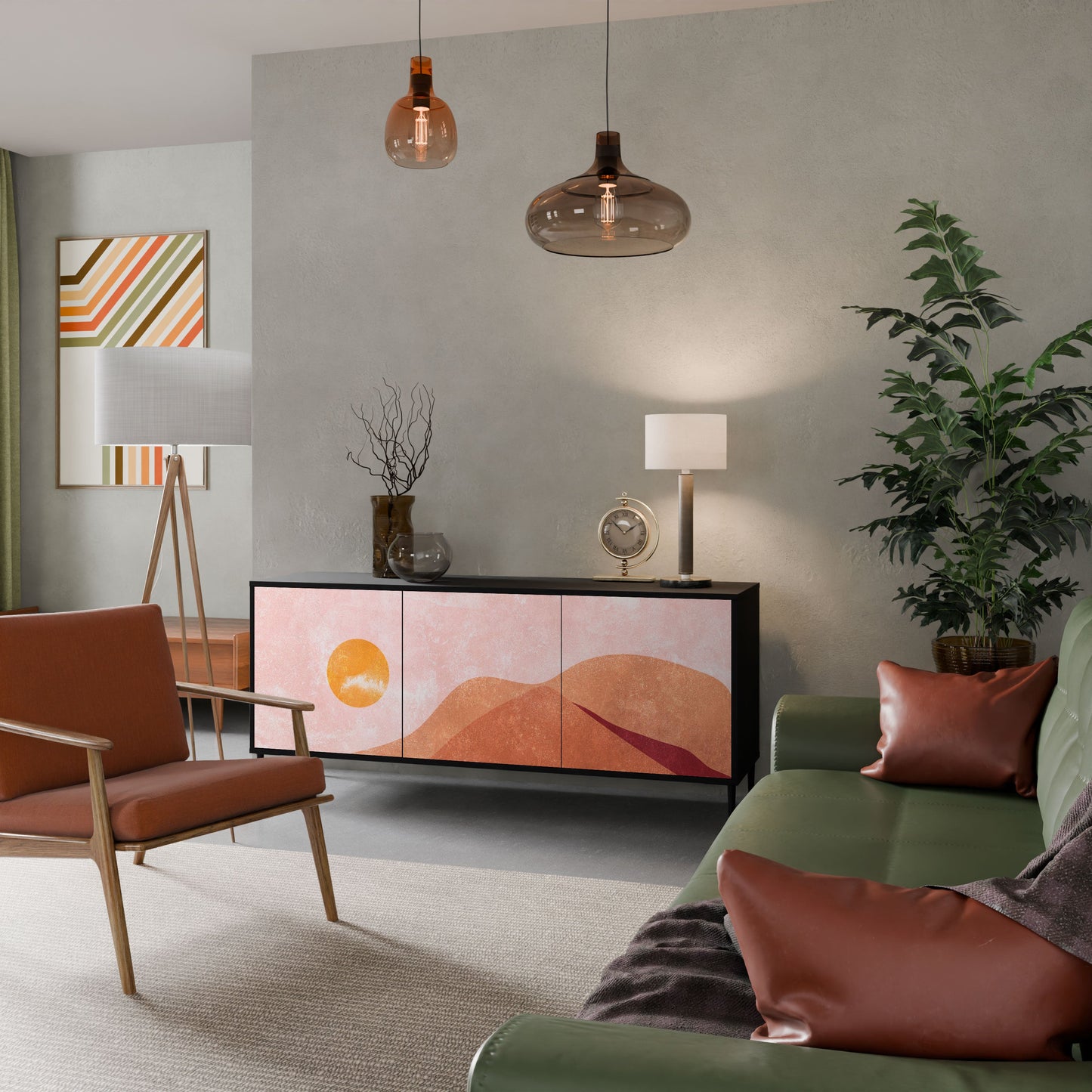 LUMINOUS SUNLIGHT 3-Door Sideboard in Black Finish