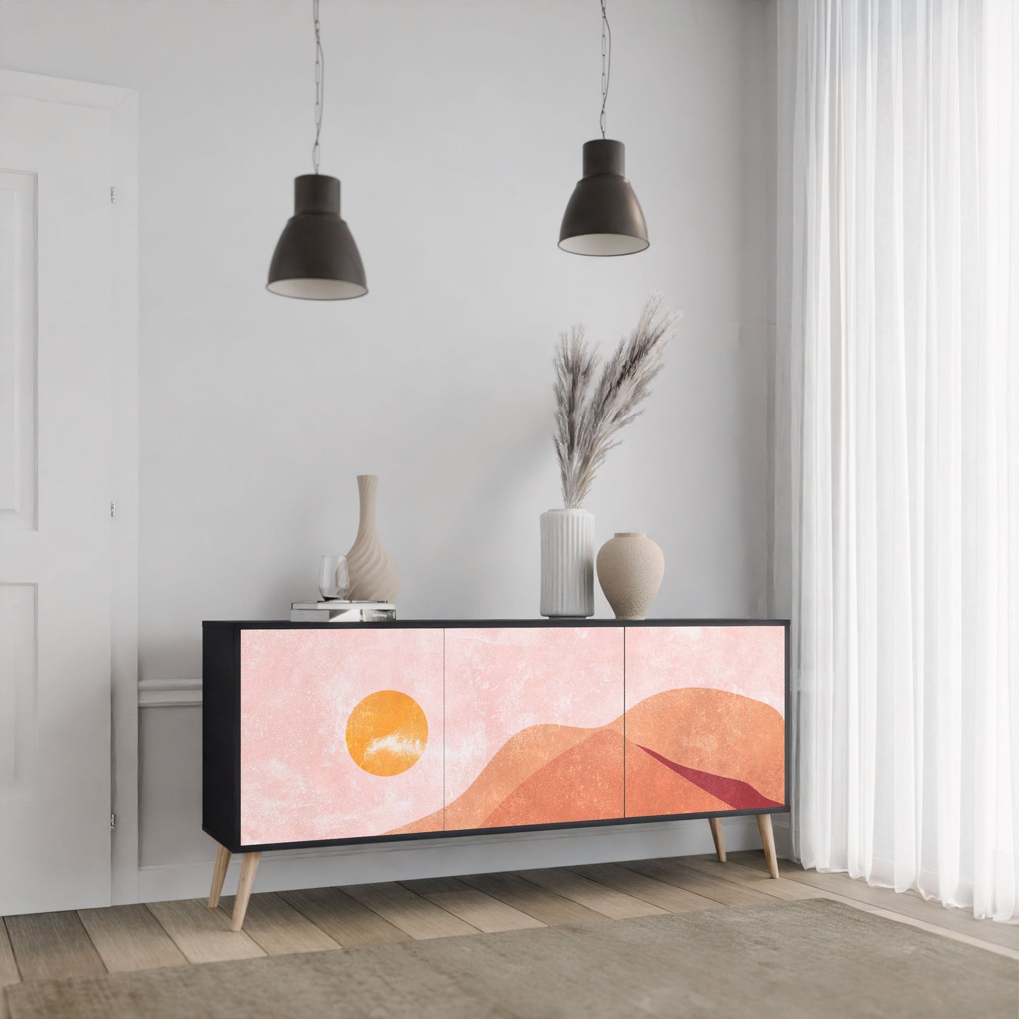 LUMINOUS SUNLIGHT 3-Door Sideboard in Black Finish