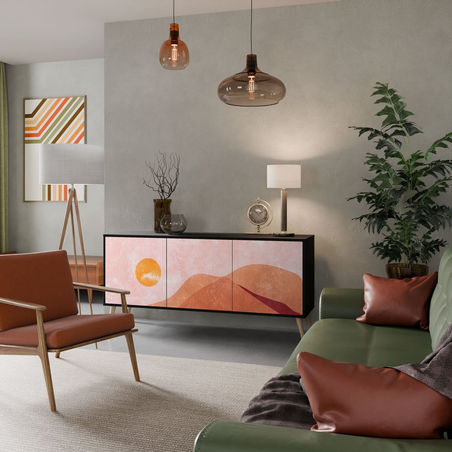 LUMINOUS SUNLIGHT 3-Door Sideboard in Black Finish