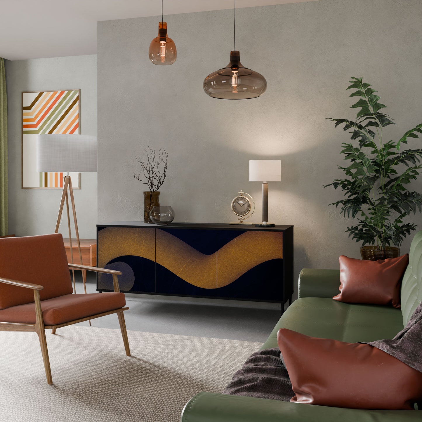 HOLLOW TIME Madia a 3 Ante in Finitura Nera