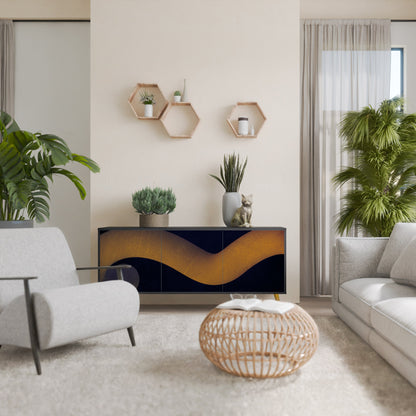 HOLLOW TIME Madia a 3 Ante in Finitura Nera