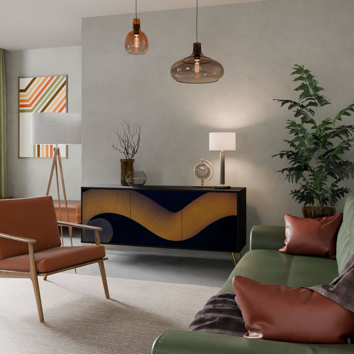 HOLLOW TIME Madia a 3 Ante in Finitura Nera