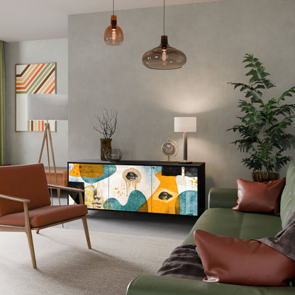 ABSTRACT FACES 3-Door Sideboard in Black Finish