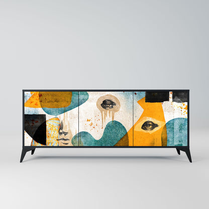 ABSTRACT FACES 3-Door Sideboard in Black Finish