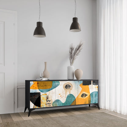 ABSTRACT FACES 3-Door Sideboard in Black Finish