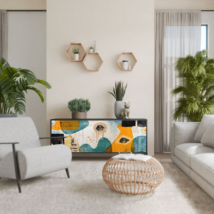 ABSTRACT FACES 3-Door Sideboard in Black Finish