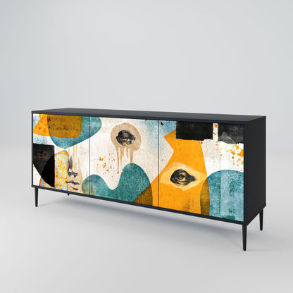 ABSTRACT FACES 3-Door Sideboard in Black Finish