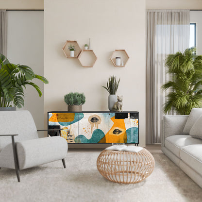 ABSTRACT FACES 3-Door Sideboard in Black Finish