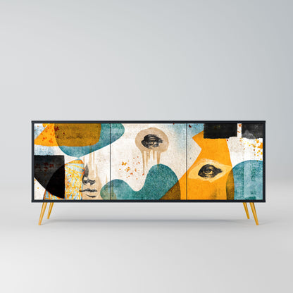 ABSTRACT FACES 3-Door Sideboard in Black Finish