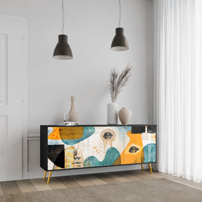 ABSTRACT FACES 3-Door Sideboard in Black Finish