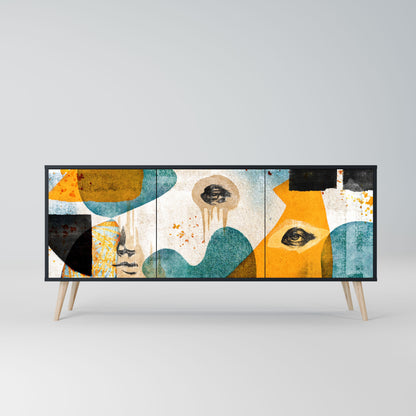 ABSTRACT FACES 3-Door Sideboard in Black Finish