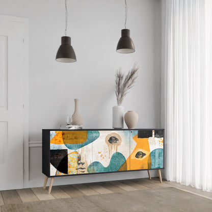 ABSTRACT FACES 3-Door Sideboard in Black Finish
