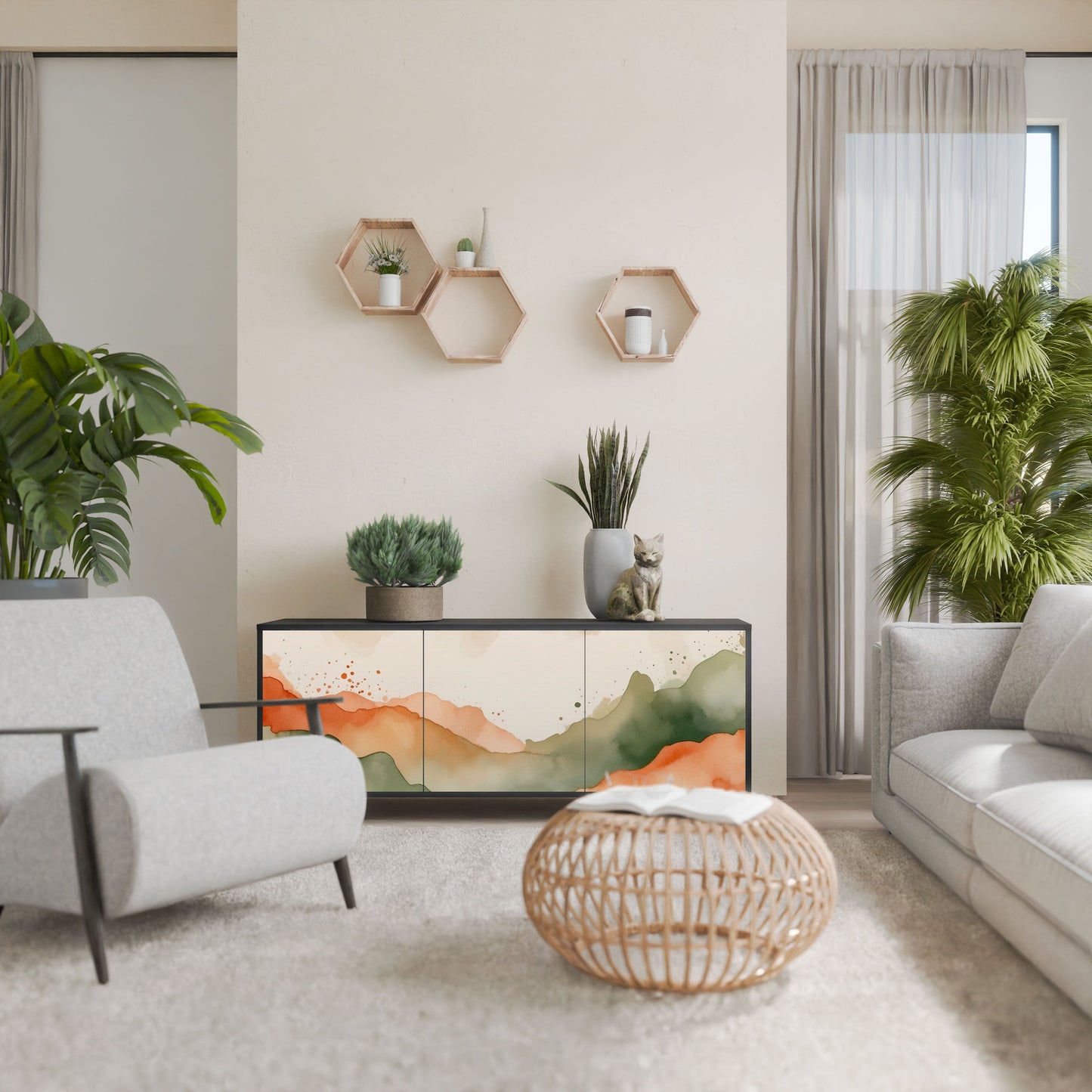 WATERCOLOUR PEAKS 3-Door Sideboard in Black Finish