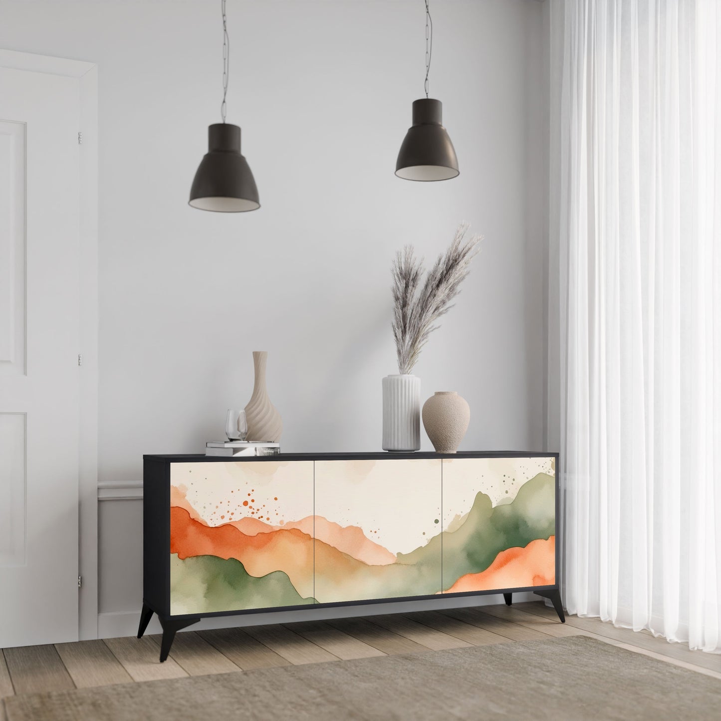 WATERCOLOUR PEAKS 3-Door Sideboard in Black Finish