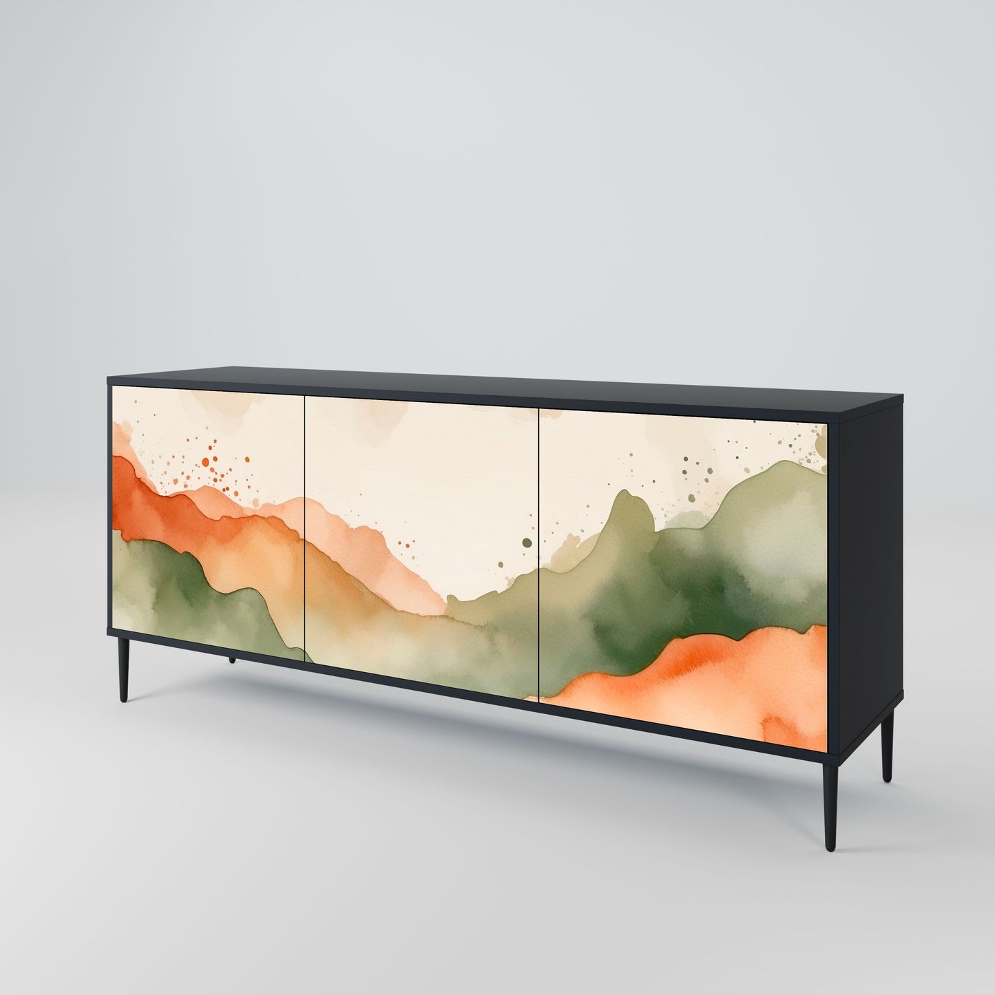 WATERCOLOUR PEAKS 3-Door Sideboard in Black Finish