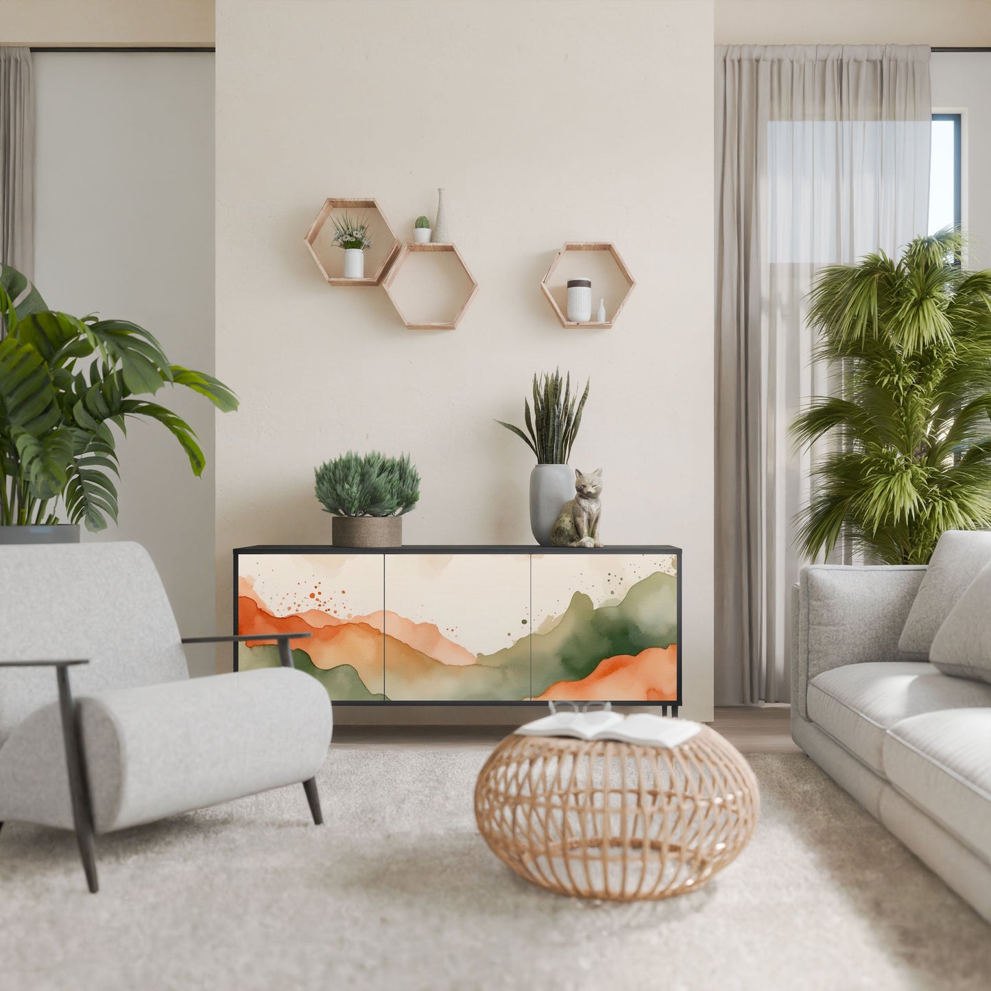 WATERCOLOUR PEAKS 3-Door Sideboard in Black Finish