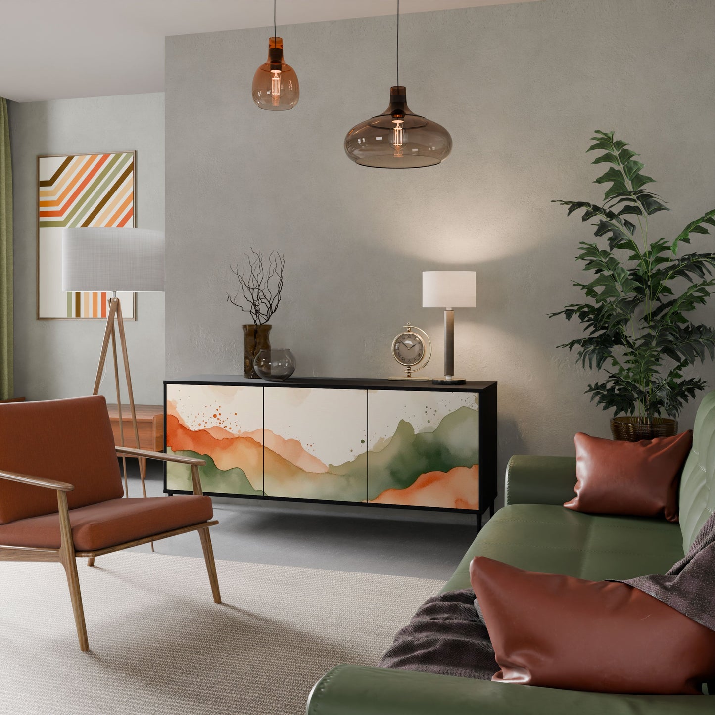 WATERCOLOUR PEAKS 3-Door Sideboard in Black Finish